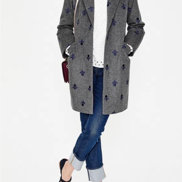 Boden coat NWT Holywell coat 6 gray with navy embroidery, classic gorgeous coat - Picture 8 of 11